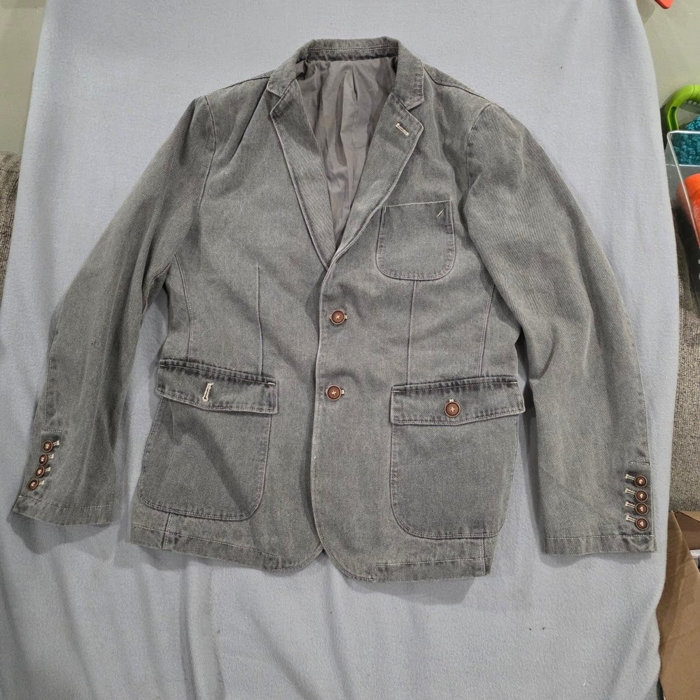 Hoochiger Original Hoovogue Mens Grey Denim Blazer Jacket Workwear Casual Large